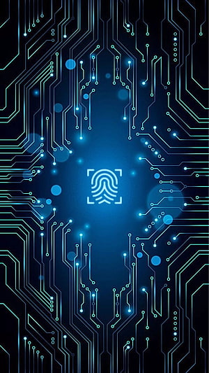 Fingerprint Security Scan on Glowing Blue Circuit Board Technology Background HD phone wallpaper
