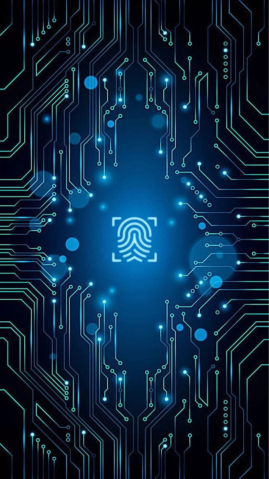 Fingerprint Security Scan on Glowing Blue Circuit Board Technology Background HD phone wallpaper