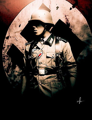 Wehrmacht Soldier Portrait in Military Uniform with Steel Helmet and Iron Cross HD phone wallpaper