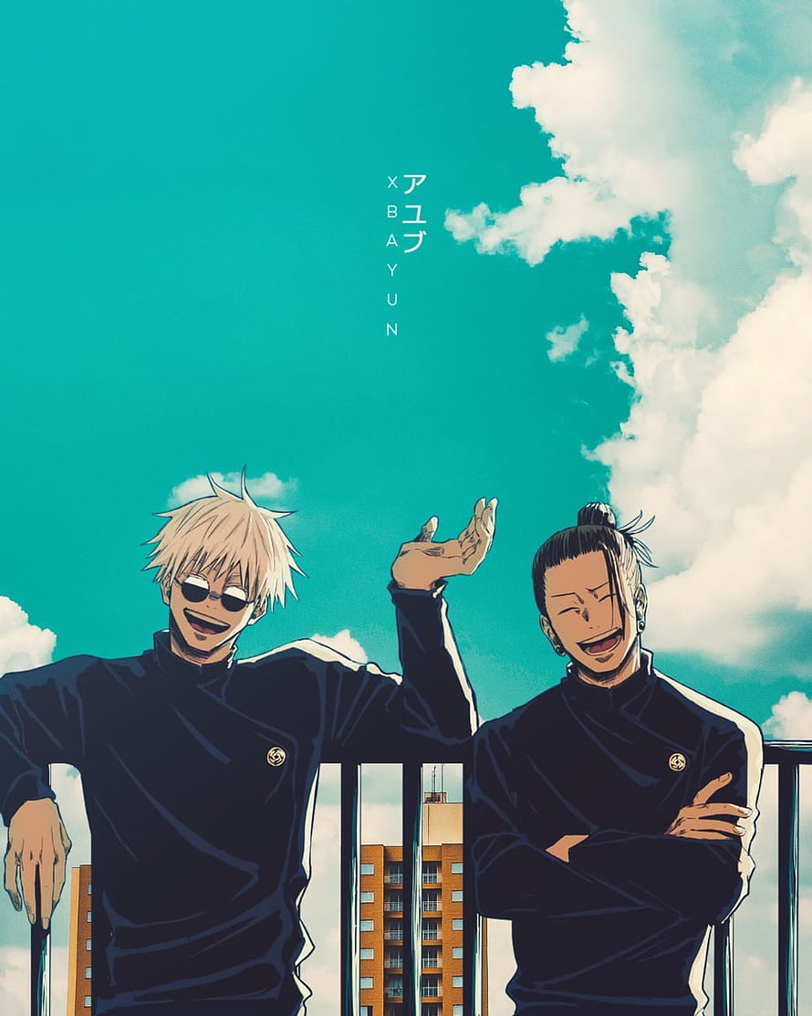 Gojo Satoru and Geto Suguru Jujutsu Kaisen Anime Characters Standing on Balcony HD phone wallpaper
