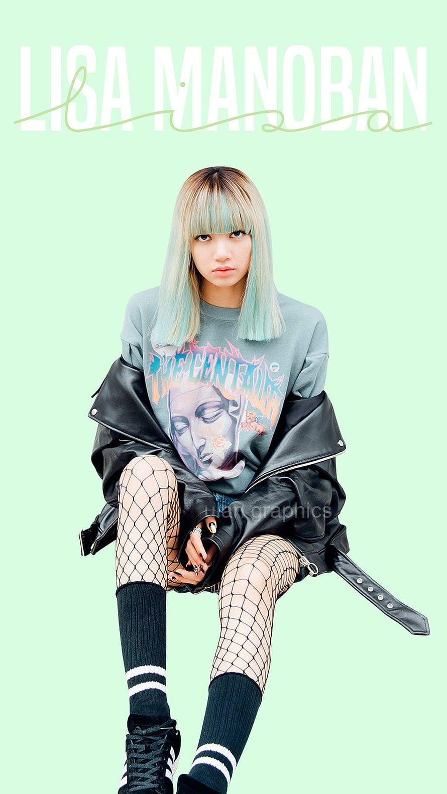 Lisa from BLACKPINK in edgy streetwear with pastel hair and fishnet tights HD phone wallpaper