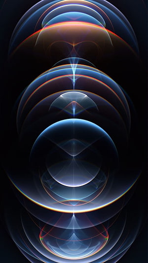 Abstract Blue and Rainbow Light Orbs with Iridescent Rings on Dark Background HD phone wallpaper
