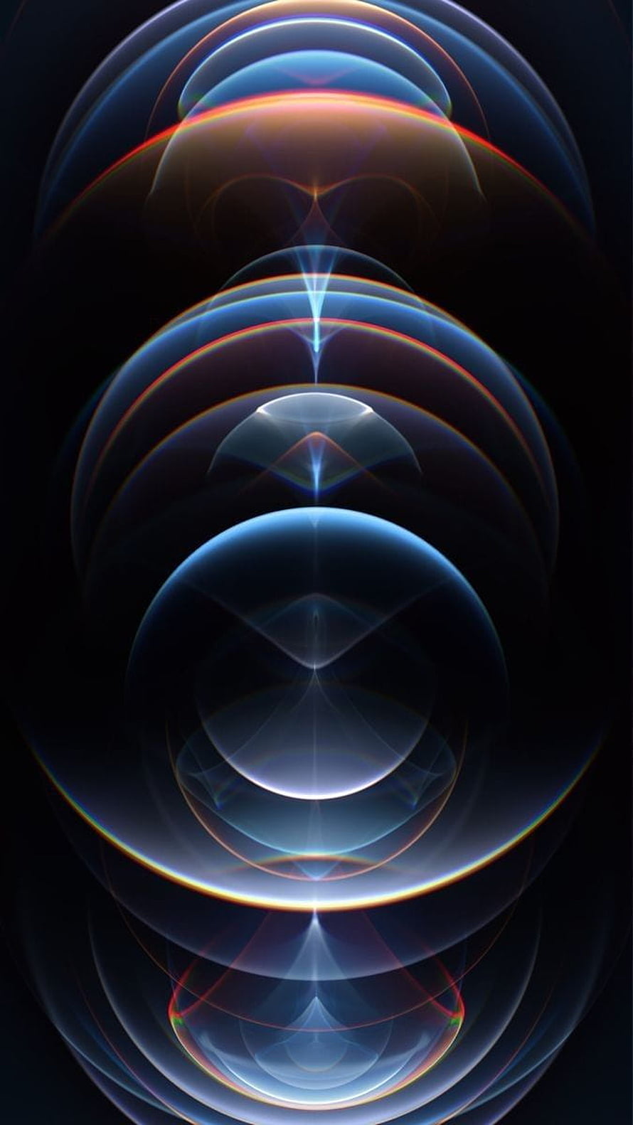 Abstract Blue and Rainbow Light Orbs with Iridescent Rings on Dark Background HD phone wallpaper