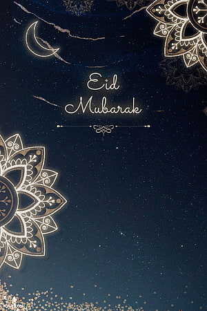 Eid Mubarak Greeting Card with Gold Mandala Patterns and Crescent Moon on Starry Night Sky HD phone wallpaper