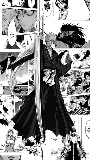 Ichigo Kurosaki wielding Zangetsu in a dramatic Bleach manga panel HD phone wallpaper