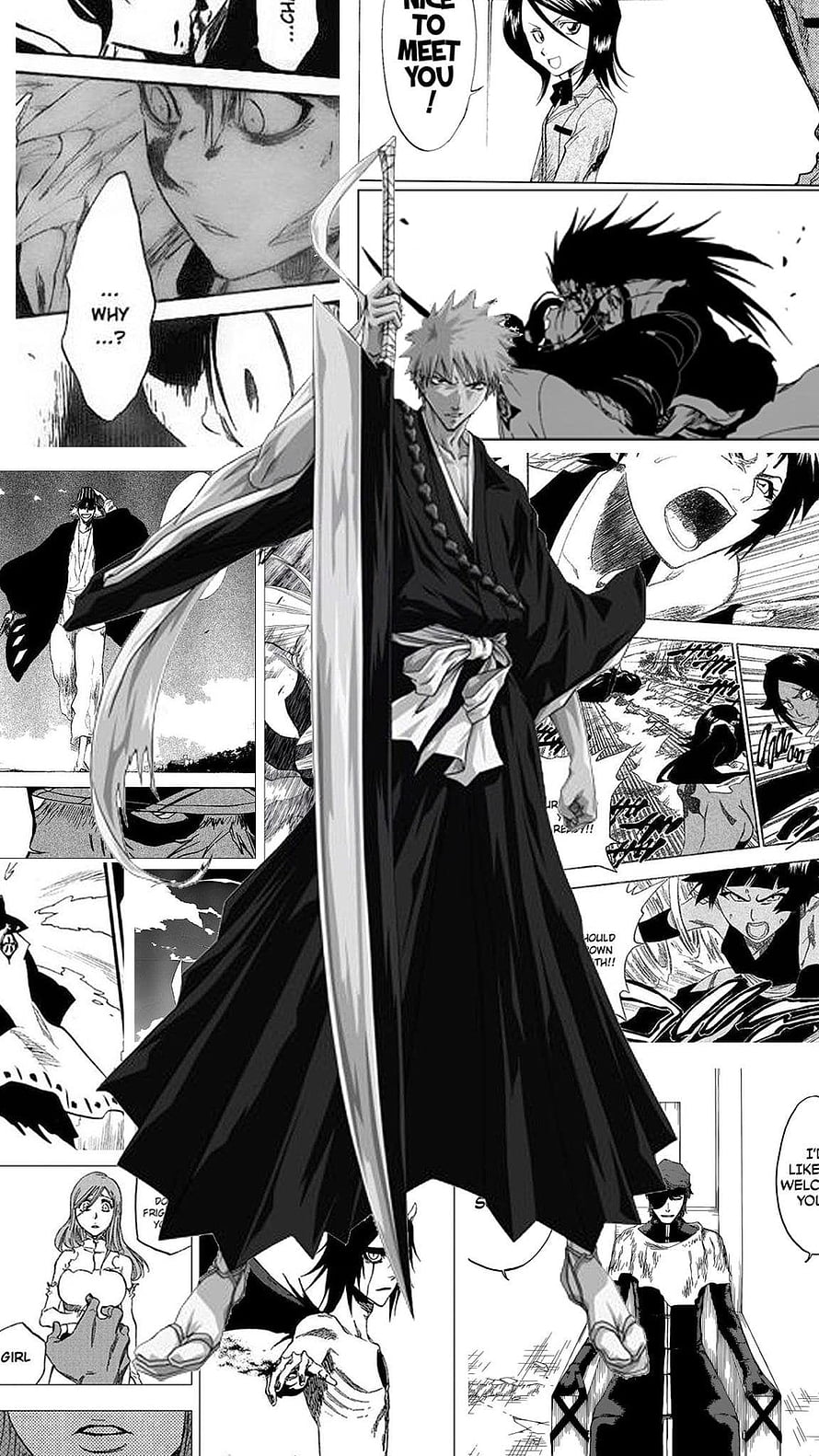 Ichigo Kurosaki wielding Zangetsu in a dramatic Bleach manga panel HD phone wallpaper