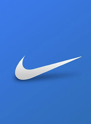 Minimalist White Nike Swoosh Logo on Blue Background HD phone wallpaper