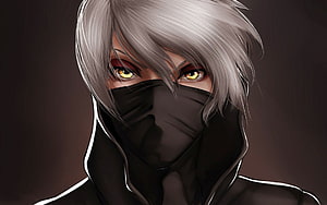 Anime Male Character with Silver Hair and Black Face Mask HD wallpaper