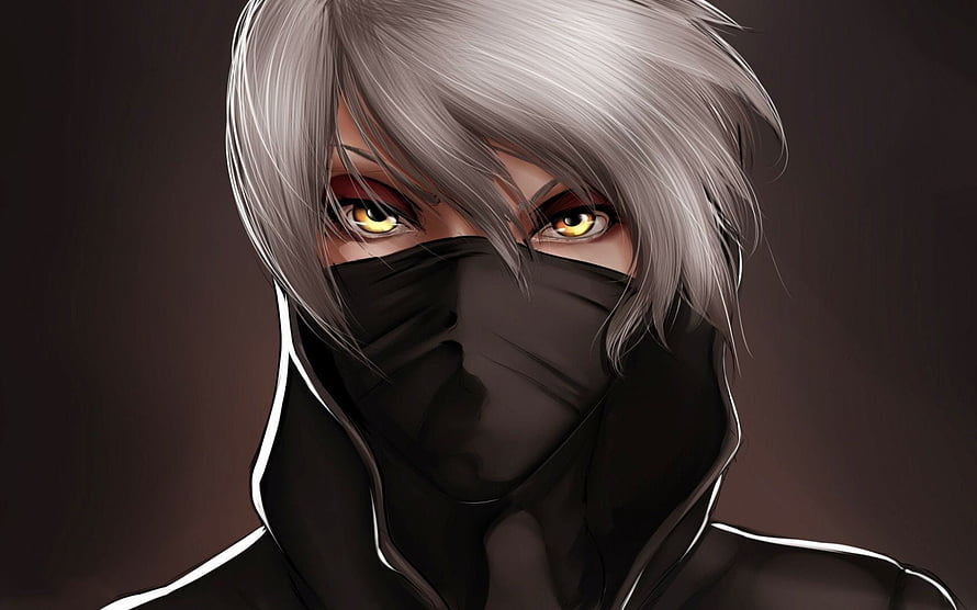 Anime Male Character with Silver Hair and Black Face Mask HD wallpaper