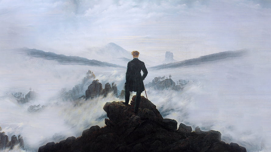 Caspar David Friedrich Romantic Landscape of a Man Standing on a Rocky Peak Above a Sea of Clouds, Caspar David Friedrich HD wallpaper