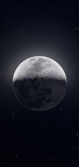 Gibbous Moon with Craters and Mare in Deep Space Starfield HD phone wallpaper