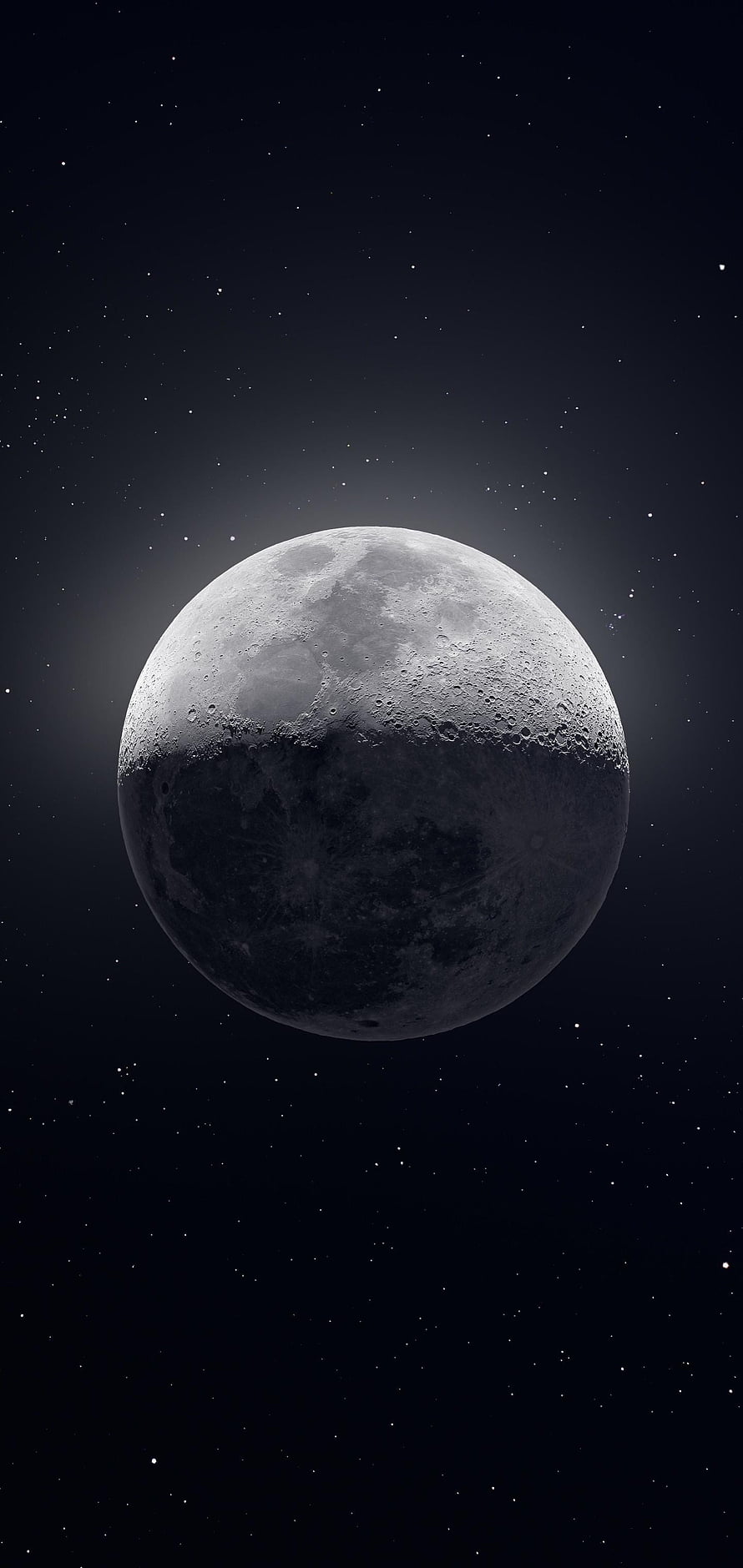 Gibbous Moon with Craters and Mare in Deep Space Starfield HD phone wallpaper