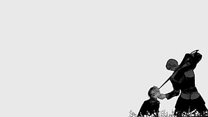Black and White Anime Illustration of Two Characters in a Tense Confrontation Scene HD wallpaper