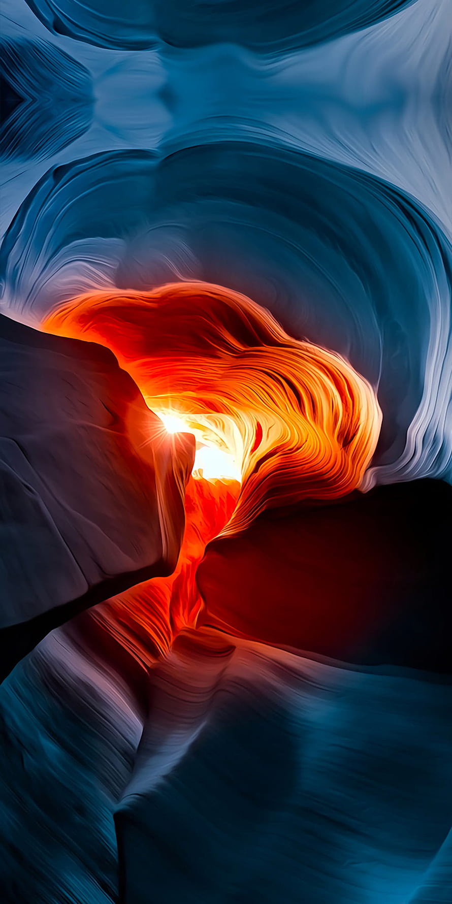 Vibrant Antelope Canyon Slot Canyon with Blue and Orange Sandstone Walls HD phone wallpaper