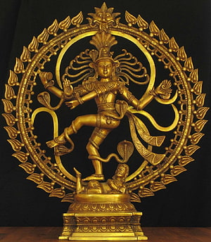 Golden Nataraja Bronze Sculpture with Flame Halo and Serpents HD phone wallpaper
