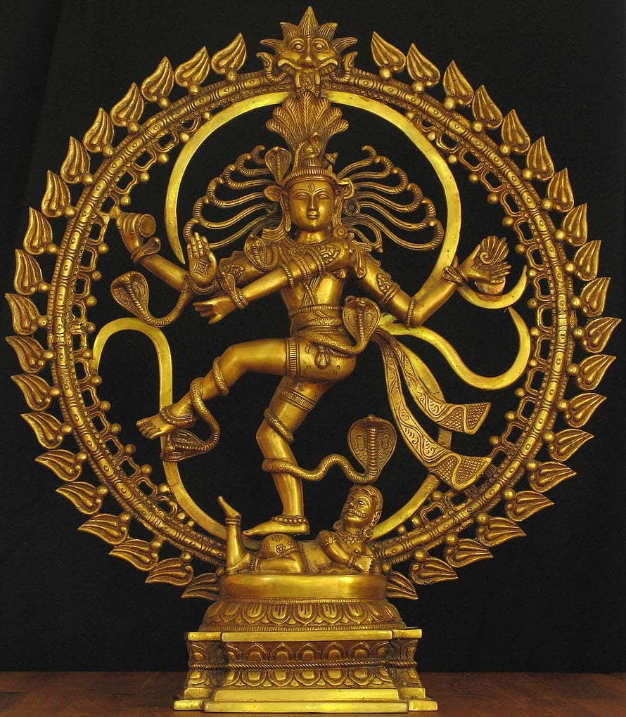 Golden Nataraja Bronze Sculpture with Flame Halo and Serpents HD phone wallpaper