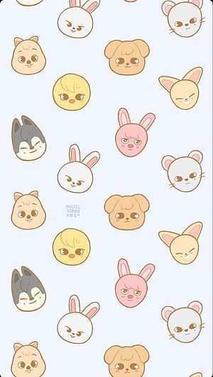 Pastel Stray Kids Animal Character Pattern Wallpaper HD phone wallpaper