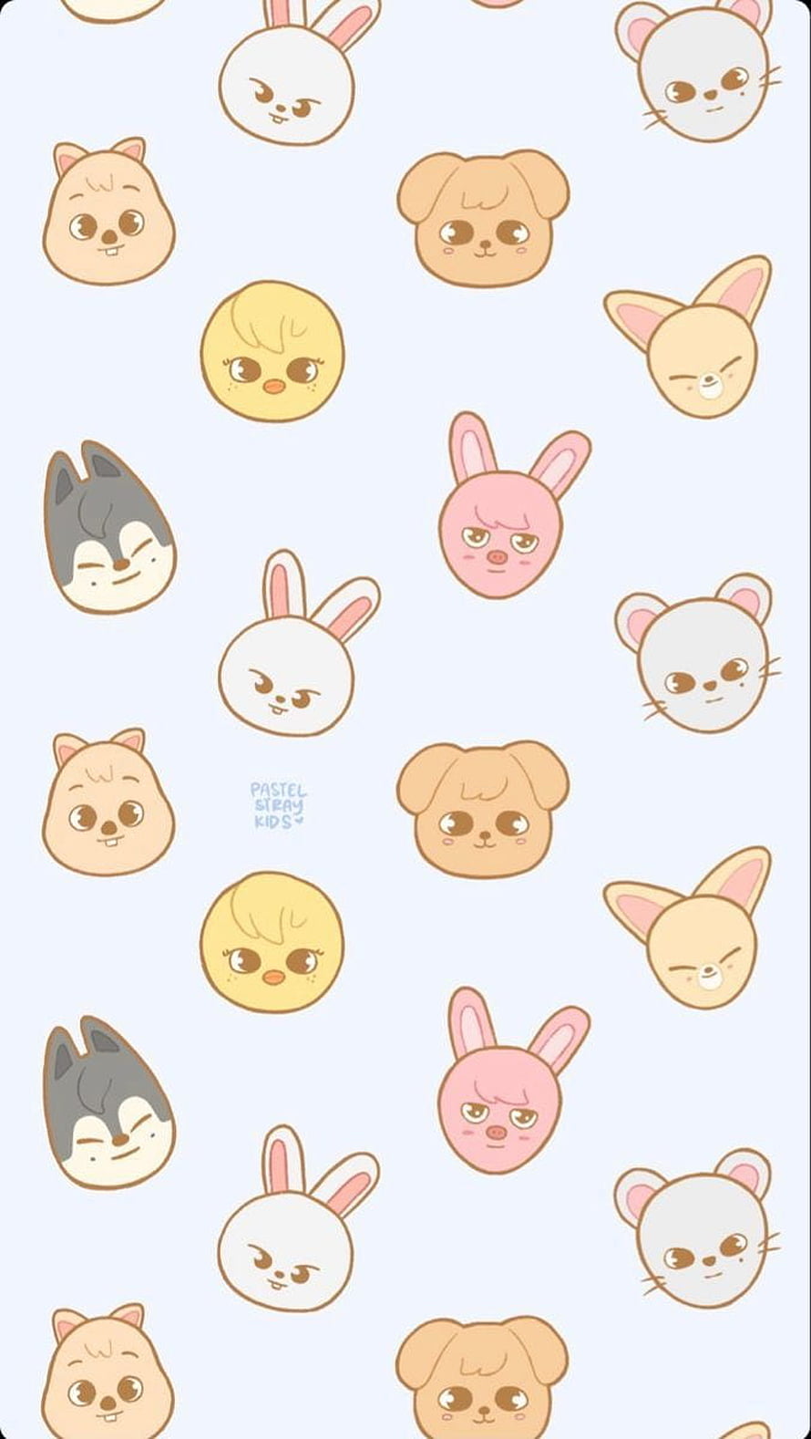 Pastel Stray Kids Animal Character Pattern Wallpaper HD phone wallpaper