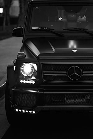 Matte Black Mercedes-Benz G-Class Front View With LED Headlights HD phone wallpaper