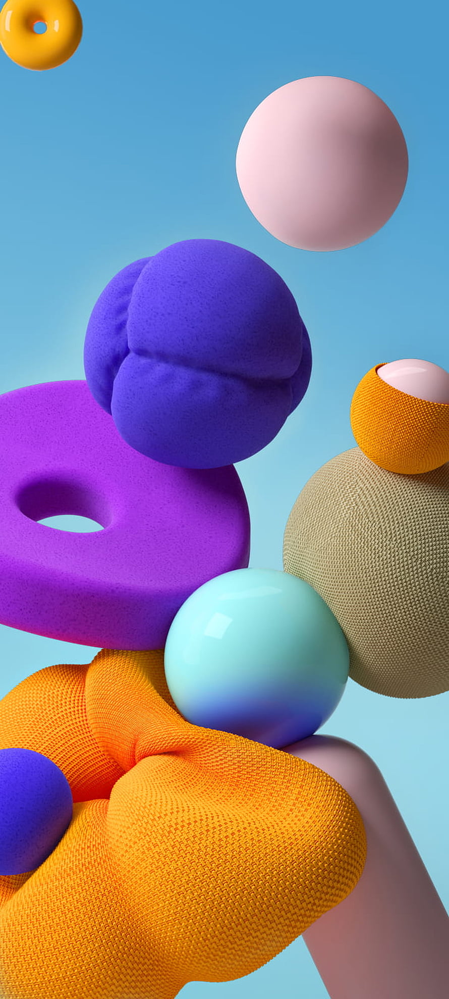 Colorful 3D Abstract Shapes and Textures on Blue Background HD phone wallpaper