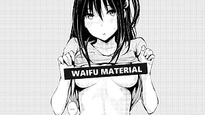 Anime Girl Holding Waifu Material Sign Manga Style, w/, anime lewd HD wallpaper