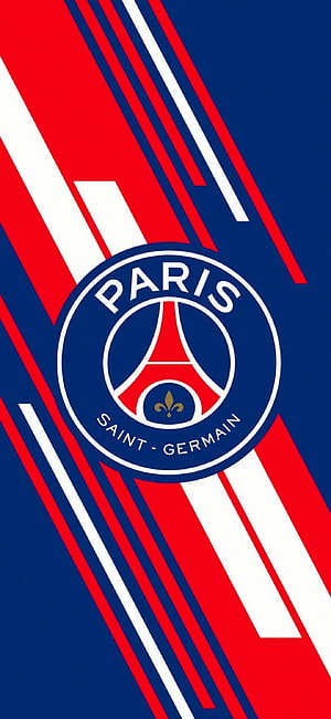 Paris Saint-Germain Official Club Crest on Diagonal Red White and Blue Stripes HD phone wallpaper
