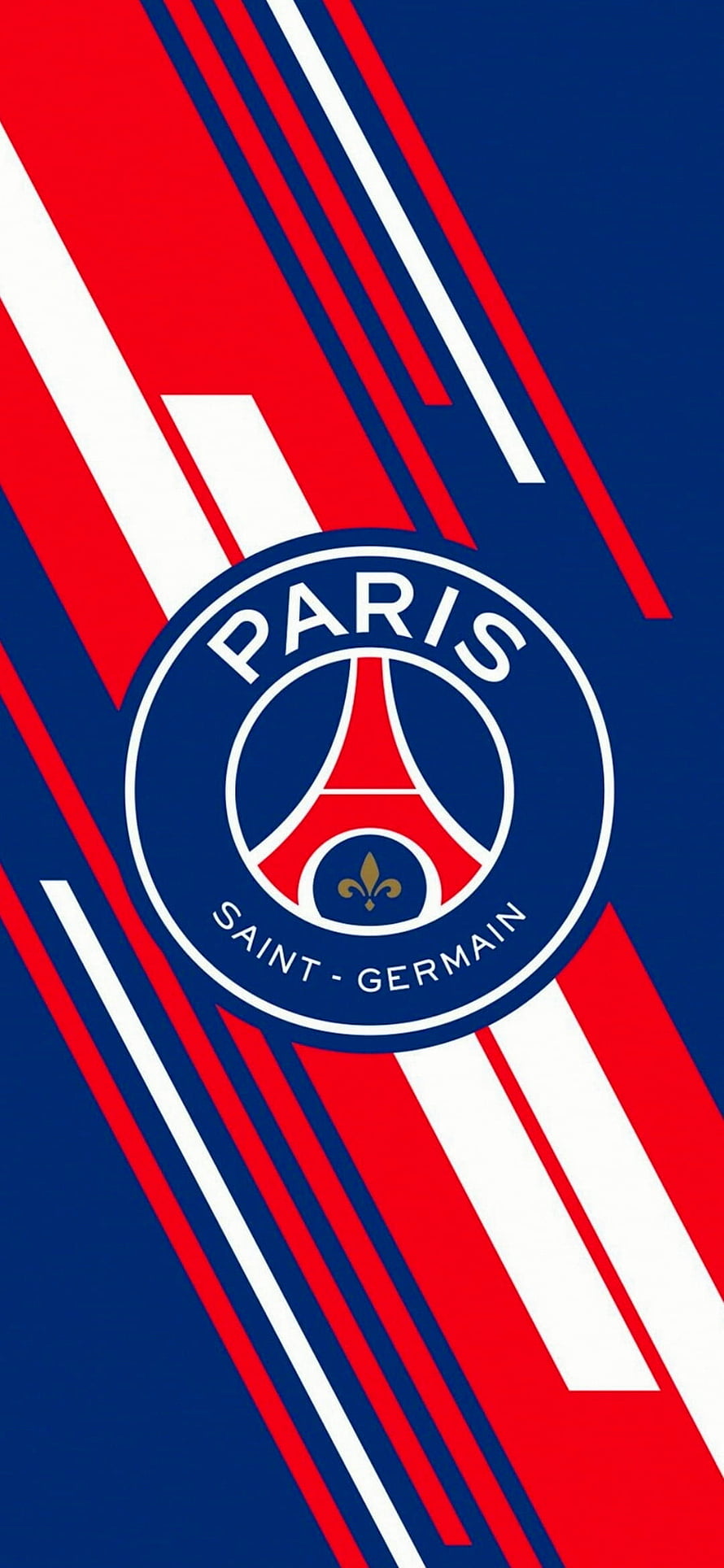 Paris Saint-Germain Official Club Crest on Diagonal Red White and Blue Stripes HD phone wallpaper