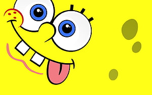 SpongeBob SquarePants Happy Face Close-Up Yellow Background Cartoon Character Wallpaper HD wallpaper