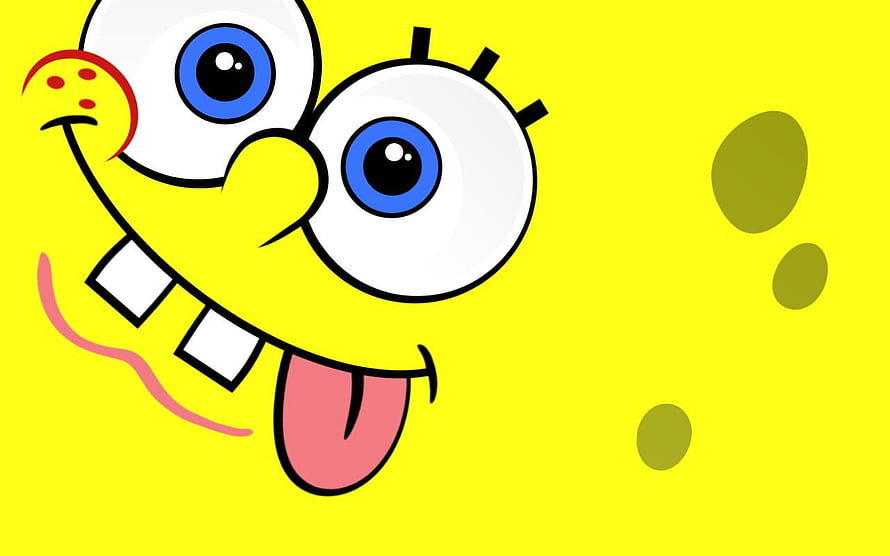 SpongeBob SquarePants Happy Face Close-Up Yellow Background Cartoon Character Wallpaper HD wallpaper