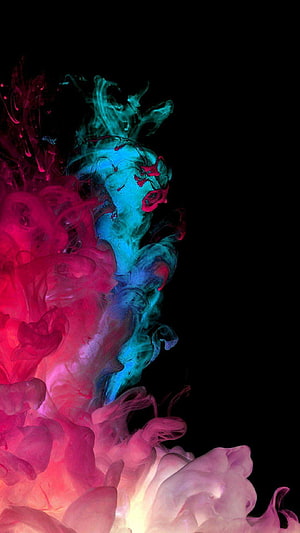 Abstract Pink and Blue Ink Swirls in Water on Black Background HD phone wallpaper