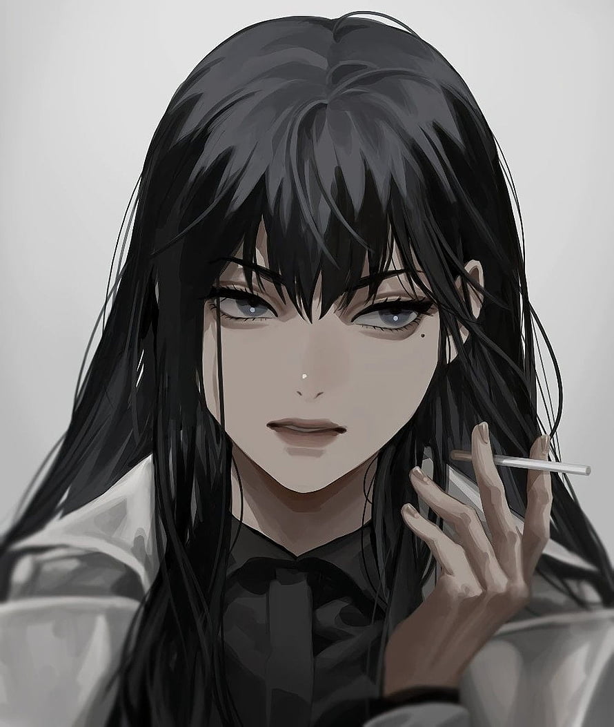 Han Sooyoung Anime Portrait With Long Black Hair And Cigarette HD phone wallpaper