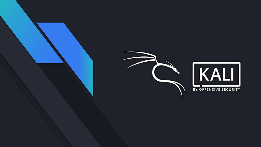 Kali Linux Desktop Wallpaper with Dragon Logo and Blue Geometric Shapes HD wallpaper