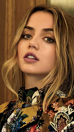 Ana De Armas Close-Up Portrait in Floral Embroidered Jacket HD phone wallpaper