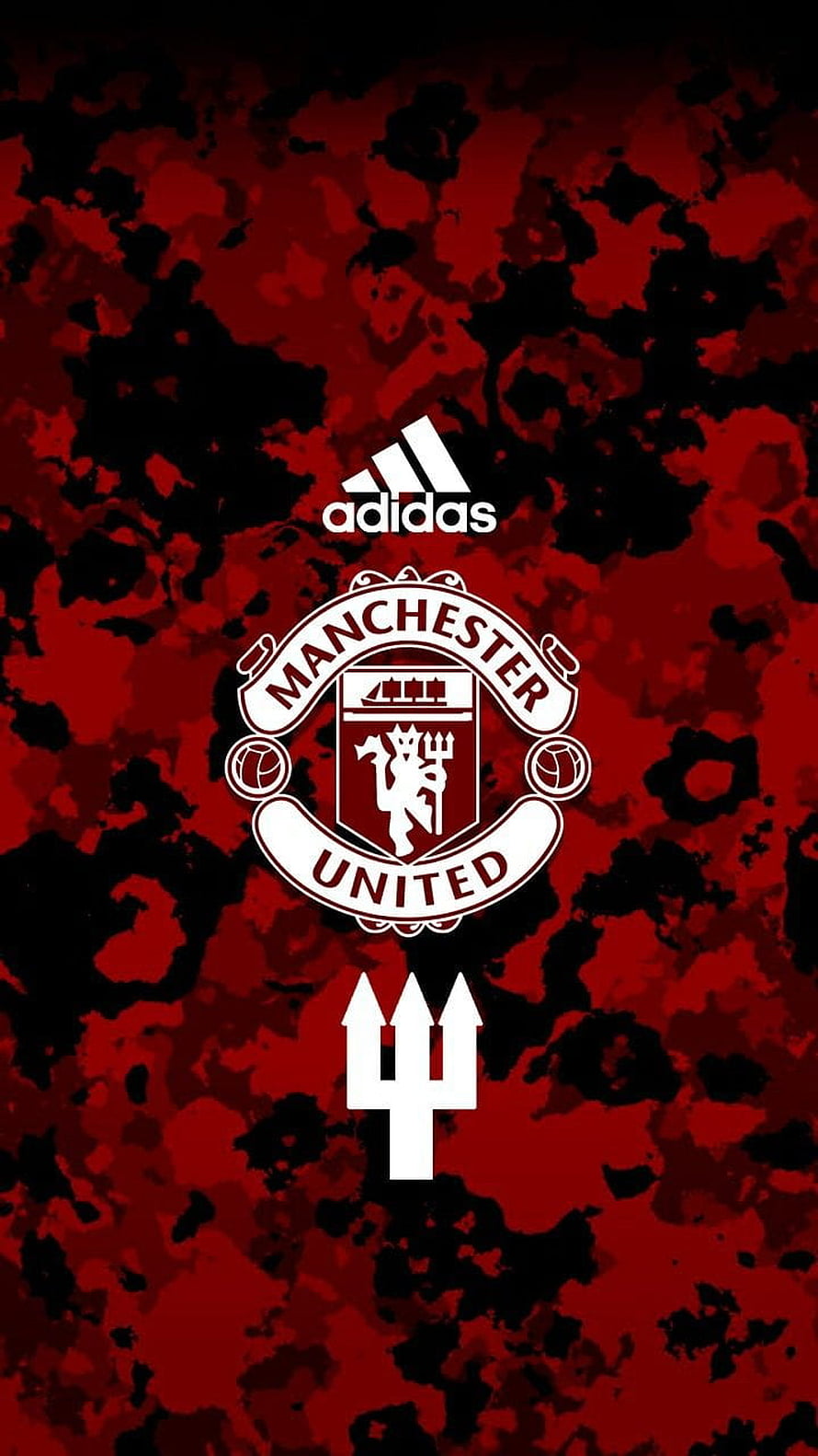 Manchester United Club Crest on Dark Red Grunge Background with Adidas Logo and Trident Symbol HD phone wallpaper