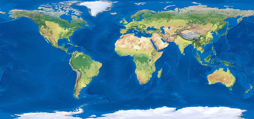 High Resolution Physical World Map Showing Continents Oceans And Topography HD wallpaper