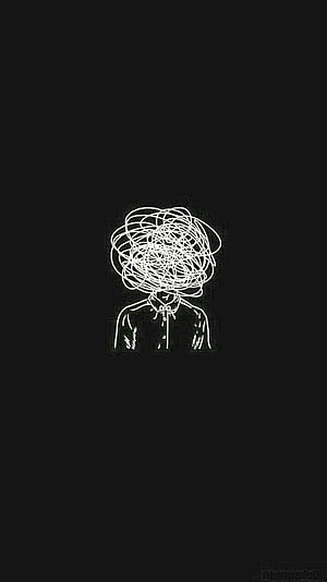 Minimalist Line Art of Person with Tangled Messy Headlines on Black Background HD phone wallpaper