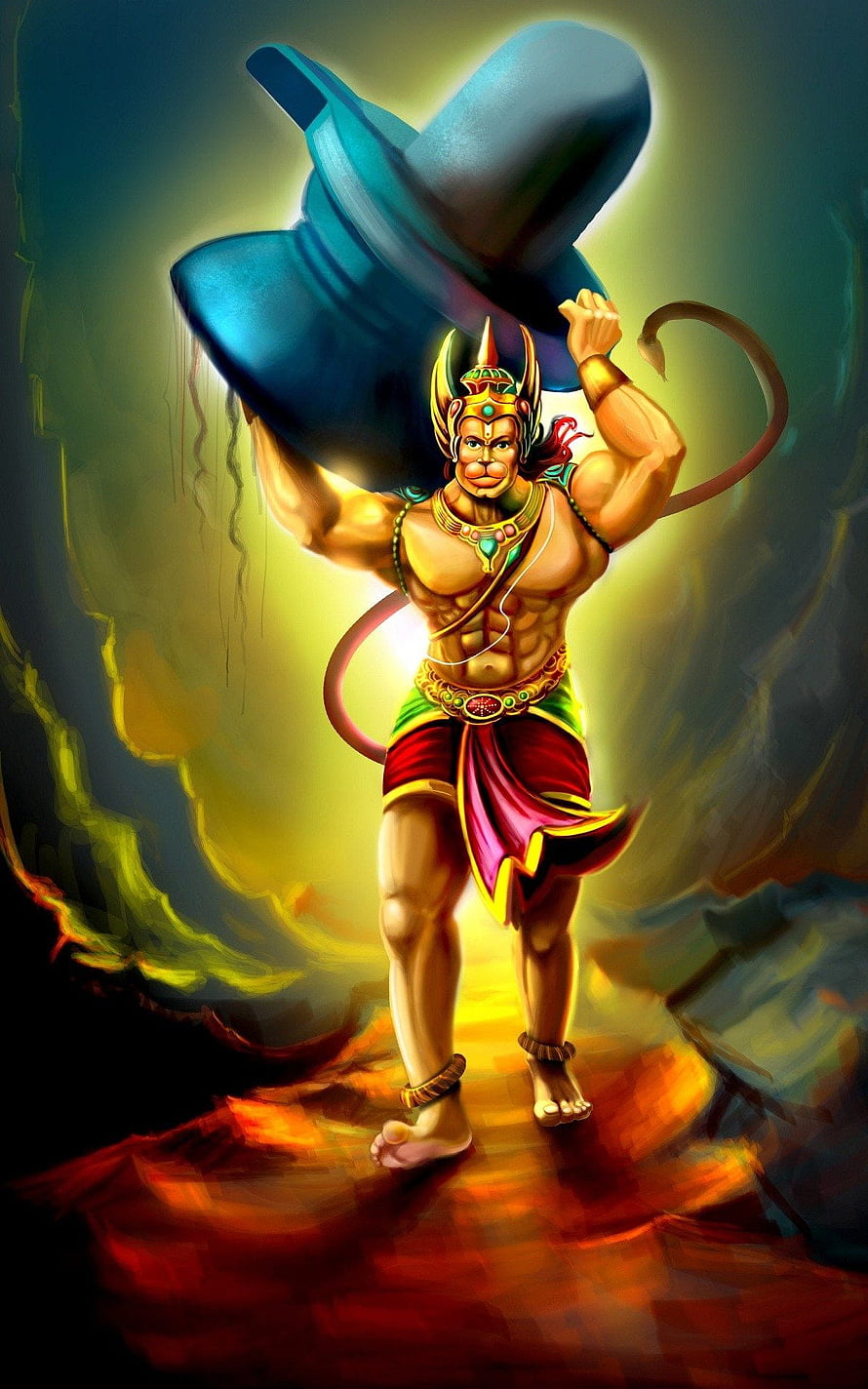 Hanuman lifting Mount Kailash digital art wallpaper, Bhole Source, bhola baba HD phone wallpaper