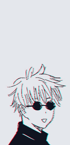 Gojo Satoru from Jujutsu Kaisen in a minimalist line art style with an anaglyph glitch effect HD phone wallpaper