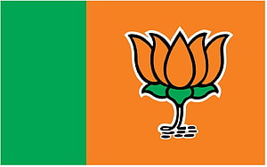 Bharatiya Janata Party Lotus Emblem on Orange and Green Flag Background HD wallpaper