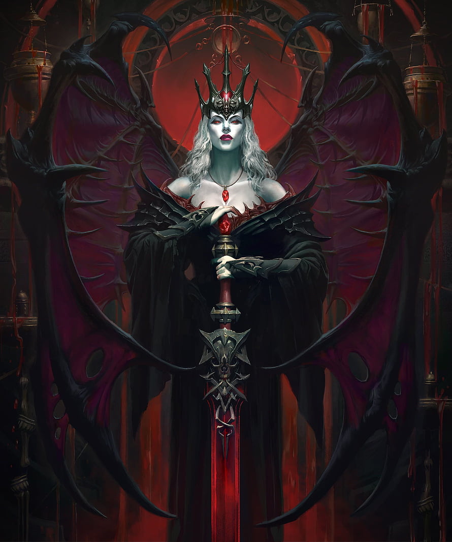 Diablo Immortal Dark Queen with Wings and Sword Fantasy Digital Art HD phone wallpaper