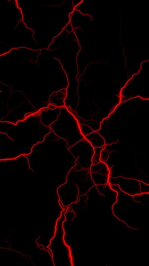 Vibrant red lightning bolts striking through a dark void with intense electric energy and branching plasma arcs HD phone wallpaper