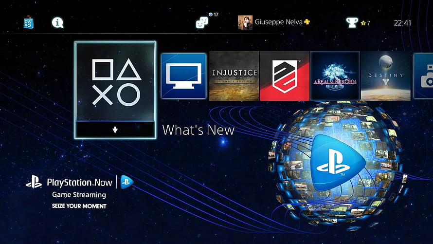 PlayStation Now PS4 Dynamic Theme with Game Streaming Interface and Orbital Globe HD wallpaper