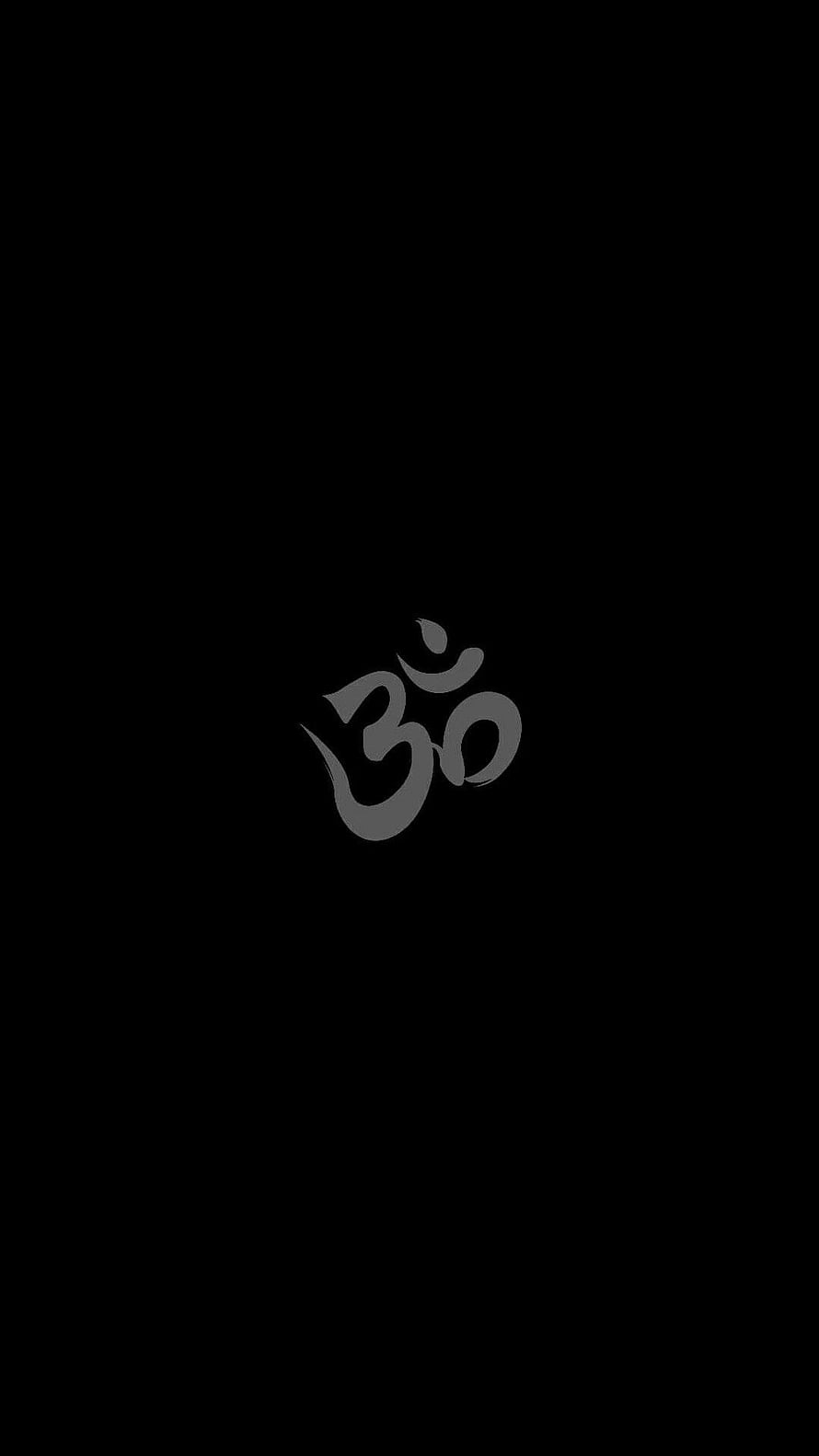 Minimalist Grey Om Symbol on Black Background for Meditation and Yoga HD phone wallpaper