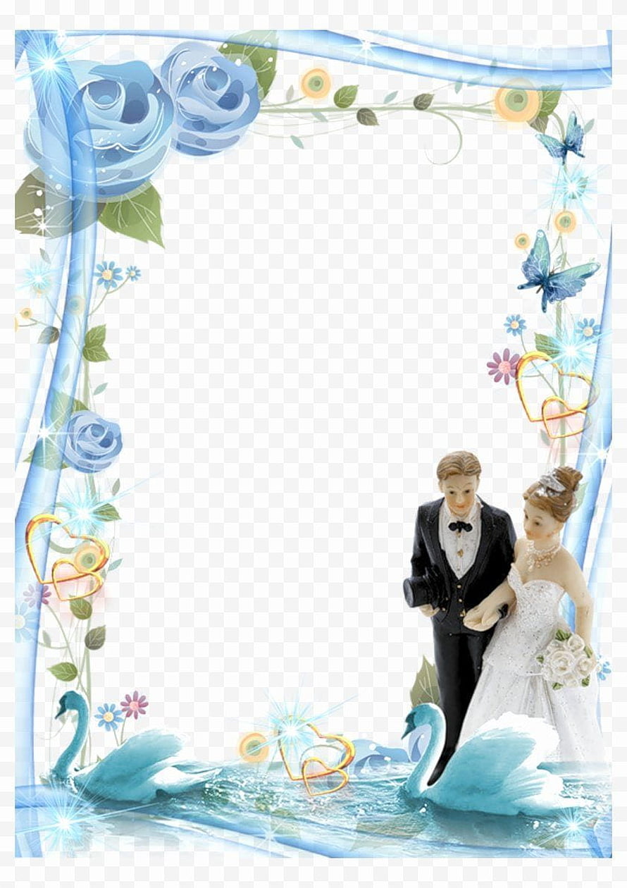 Elegant Blue Floral Wedding Invitation Frame with Couple and Swans HD phone wallpaper