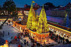 Illuminated Jagannath Temple Puri at Night with Crowds and Golden Spires HD wallpaper