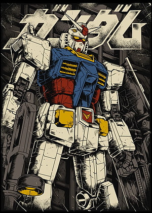 RX-78-2 Gundam Retro Manga Poster Artwork with Japanese Typography HD phone wallpaper