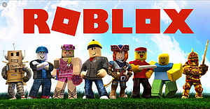 Roblox Official Logo With Diverse Avatar Characters Standing On Grass HD wallpaper