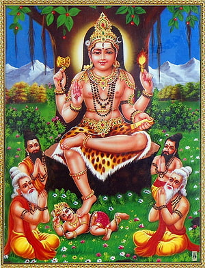 Lord Shiva Performing Tandava Dance with Ganga and Sages in a Lush Forest Landscape HD phone wallpaper