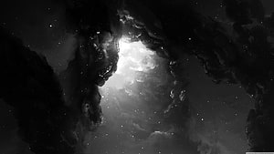 Monochrome Deep Space Nebula with Bright Core and Dark Dust Clouds HD wallpaper