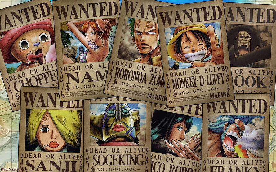 One Piece Straw Hat Crew Wanted Posters Collection HD wallpaper